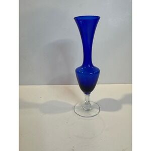 Vintage Cobalt Blue Swirl Stem Glass Bud Vase Decorative Accent Tabletop Decor